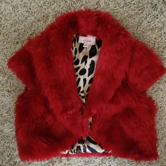 Candie's Tops - Y2K Candies Red Cropped Faux Fur Vest